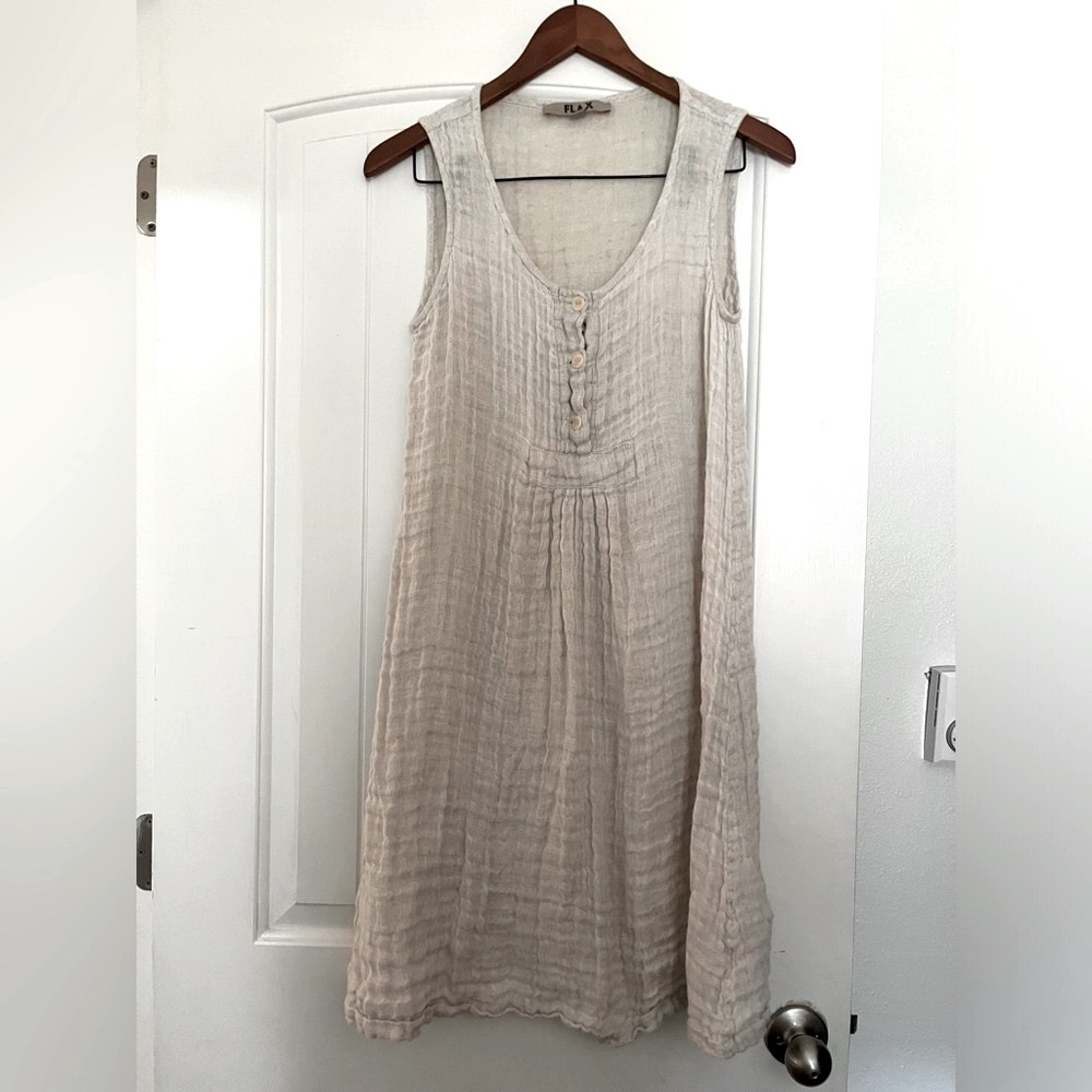 Flax - Light Beige Sleeveless Soft Cotton Dress